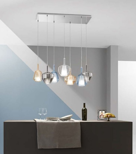 Immagine di Lampadario Moderno Vetri Multicolor Per Tavolo Soggiorno Pirex S7 Fan Europe