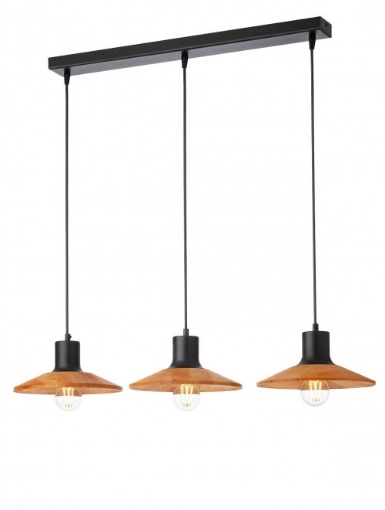 Immagine di Lampadario A Binario Per Tavolo Industrial Metallo Nero e Legno 3 Luci E27 Fresno Smarter