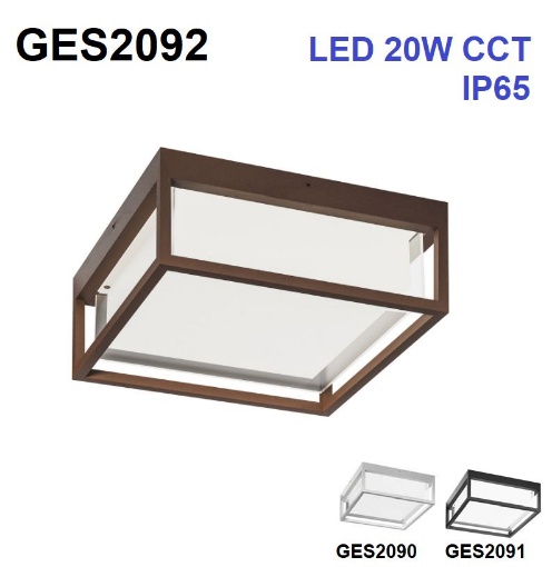 Immagine di Plafoniera Esterno IP65  Led CCT 20w Design Moderno Quadrata GES2090 GES2091 GES2092 Gea