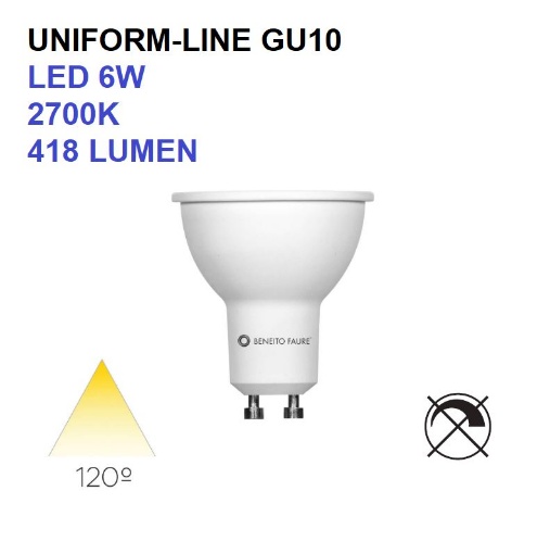 Immagine di Lampadina GU10 LED Uniform-Line 6W 2700K 418 Lumen 120° Beneito