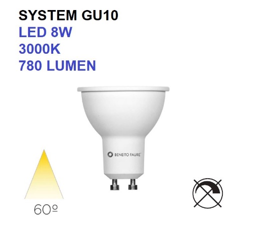 Immagine di Lampadina System GU10 LED 8W 3000K 780Lm 60° IP40 Beneito Faure