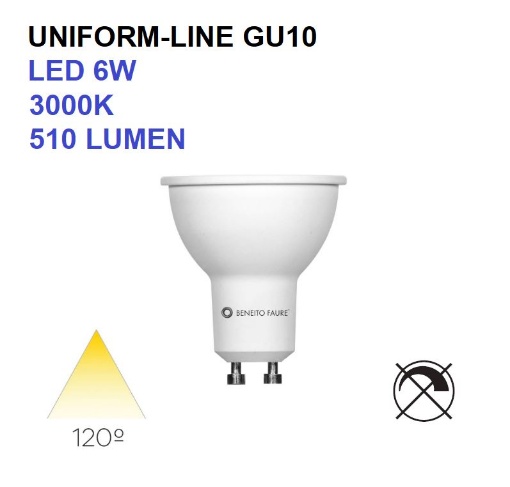 Immagine di Lampadina GU10 LED Uniform-Line 6W 3000K 510Lm 120 Gradi Beneito Faure