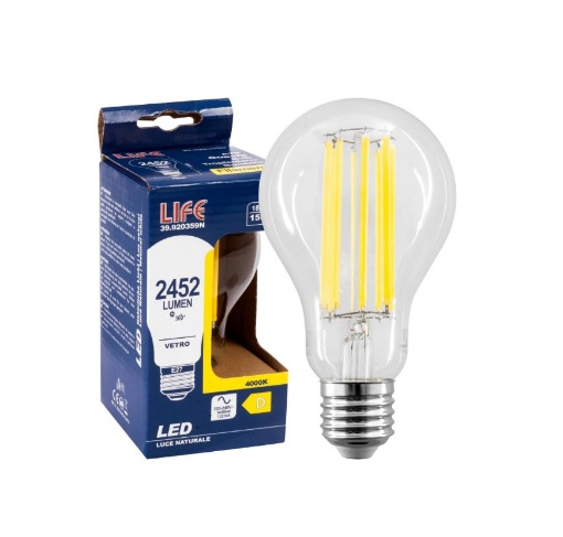 Immagine di Lampadina LED Goccia Vetro E27 18W 4000K 2452Lm Luce Naturale Life