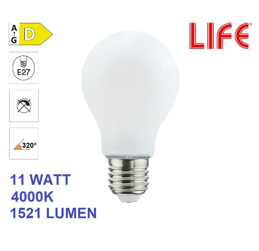 Immagine di Lampadina LED Goccia Vetro Milky E27 11W 4000K Luce Naturale Life Electronics