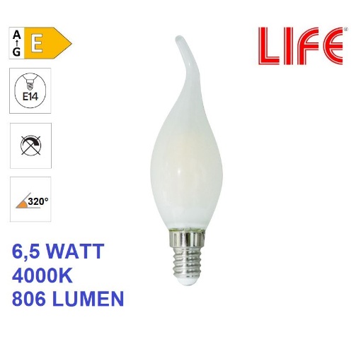 Immagine di Lampadina Milky LED Fiamma Vetro CF35 E14 6.5W 4000K Luce Naturale Life Electronics