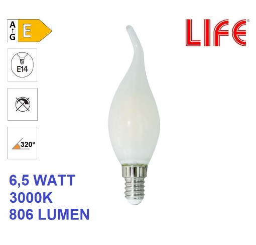 Immagine di Lampadina Milky LED Fiamma Vetro E14 6.5W 3000K Luce Calda Life Electronics