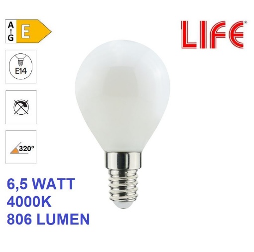 Immagine di Lampadina LED Milky Vetro E14 6.5W 4000K Luce Naturale Life Electronics