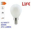 Immagine di Lampadina LED Vetro Bianco Milky E14 4.5W 4000K Luce Naturale Life Electronics