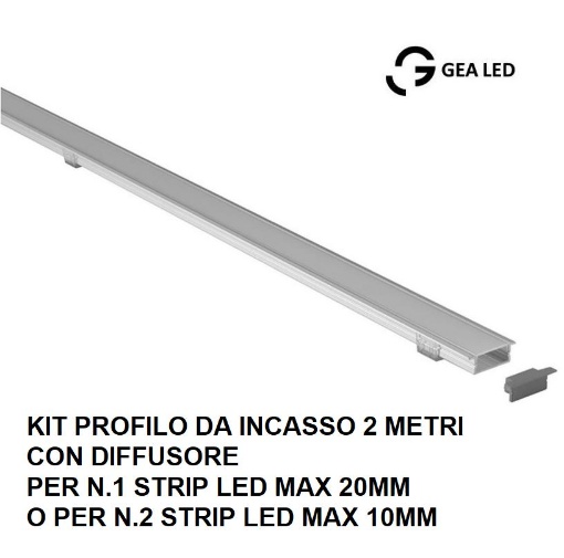 Immagine di Profilo In Alluminio Grigio 2m Incasso Cartongesso Per Strip Led max 20mm GSTP121 Gea