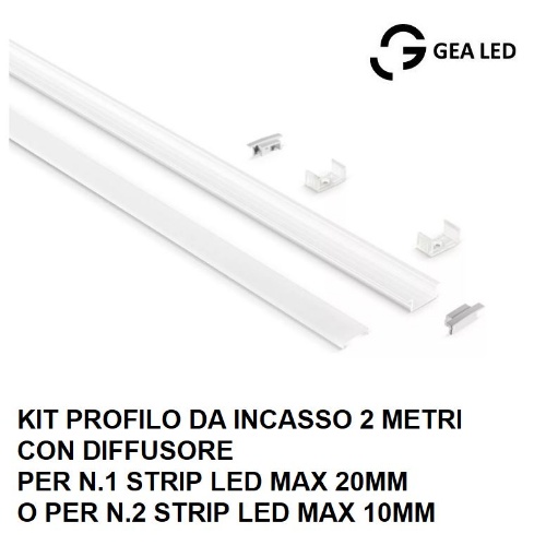 Immagine di Profilo In Alluminio Da Incasso 2m Bianco Per Strip Led max 20mm GSTP123 Gea Led