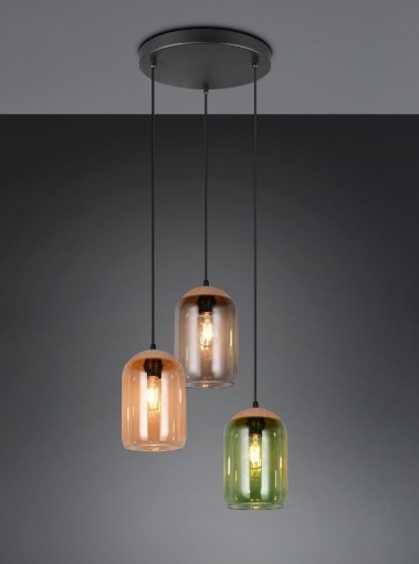 Immagine di Lampadario Tre Luci Vetro Riciclato Sughero Multicolor Per Salotto Cork Trio