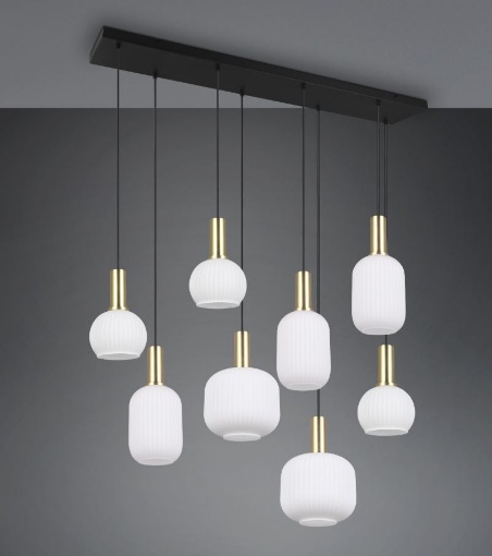 Immagine di Lampadario Contemporaneo 8 Luci Pendenti Vetro Per Soggiorno Diva Trio Lighting