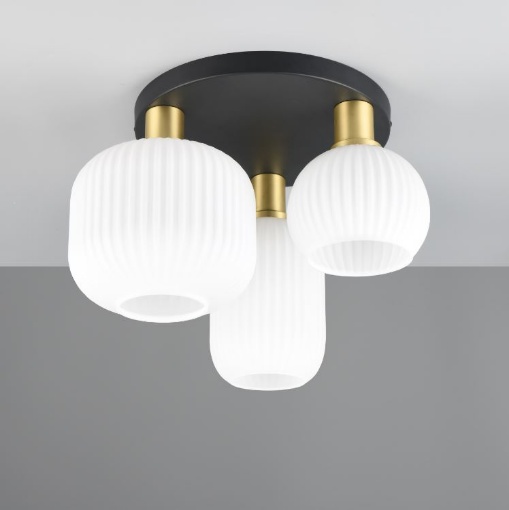 Immagine di Plafoniera Nero Ottone Con Bocce Vetro Tre Luci Per Salotto Moderno Diva Trio Lighting