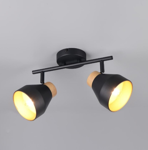 Immagine di Lampada Parete Soffitto Due Luci Orientabili Bianco o Nero Con Inserto Legno Valentin Trio