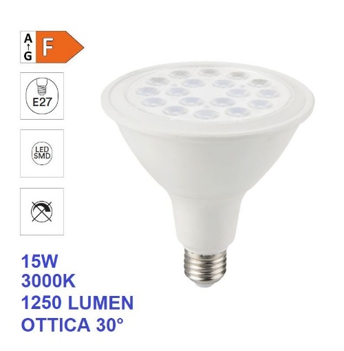 Immagine di Lampadina LED PAR38 E27 15w 3000k Luce Calda 1250Lm Ottica 30°